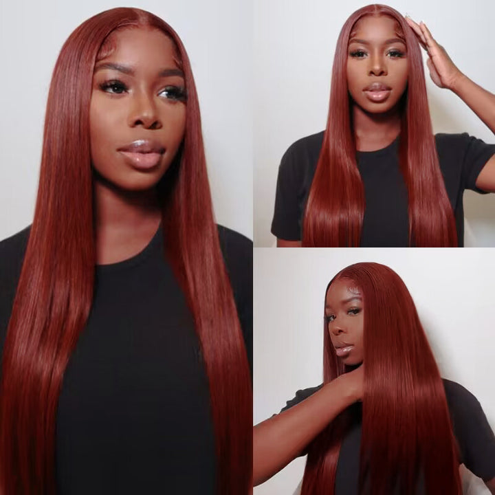 #33 Reddish Brown Straight HD Lace Wig Auburn Copper Color Wig Human Hair