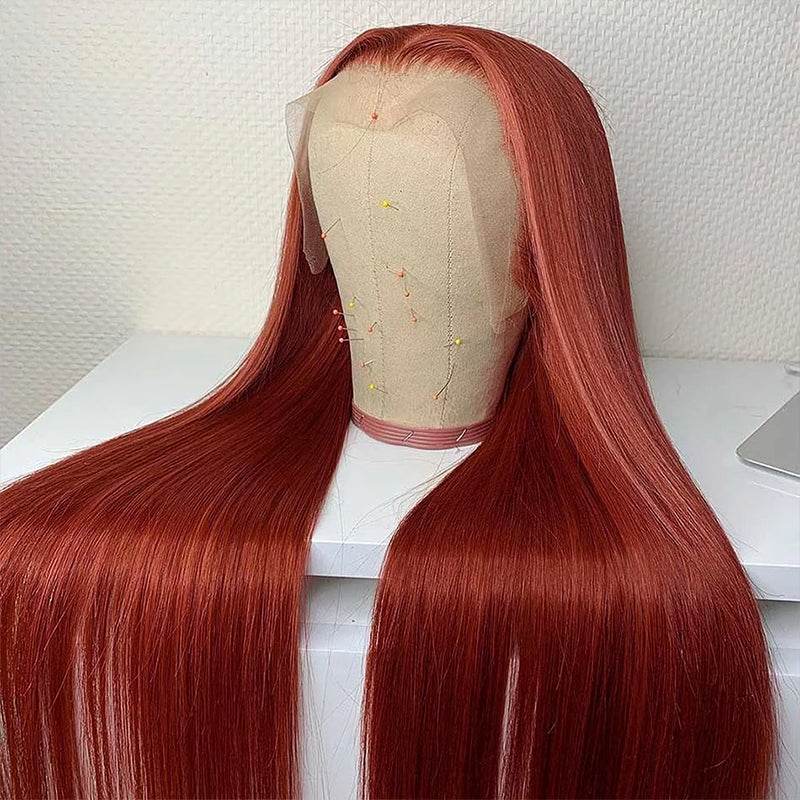 #33 Reddish Brown Straight HD Lace Wig Auburn Copper Color Wig Human Hair