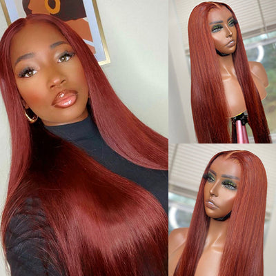 #33 Reddish Brown Straight HD Lace Wig Auburn Copper Color Wig Human Hair