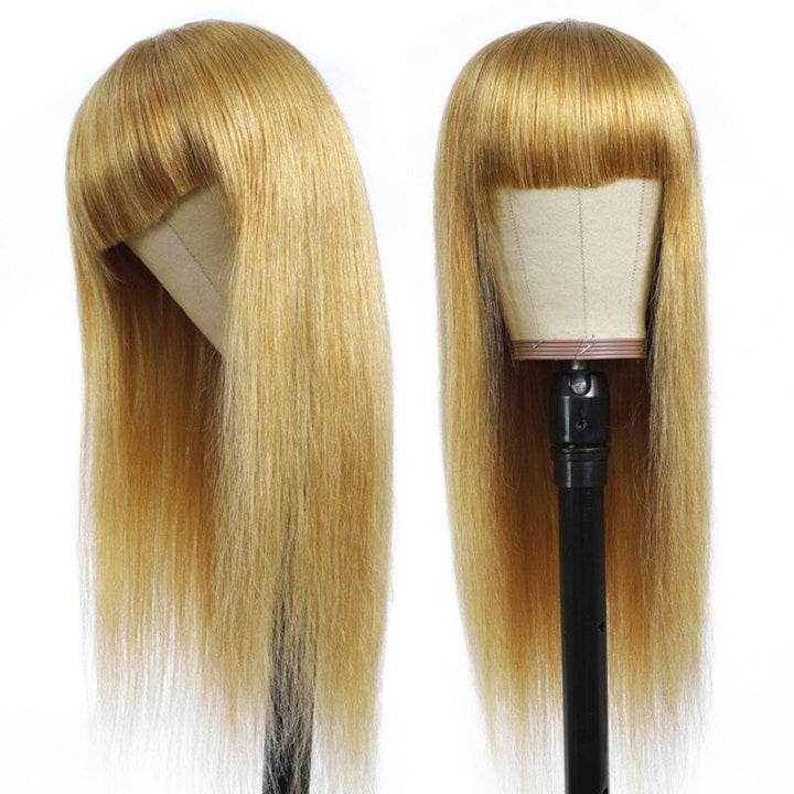 TUME #27  Honey Blonde Machine Made Wig With Bang Straight No Lace Human Hair Wig