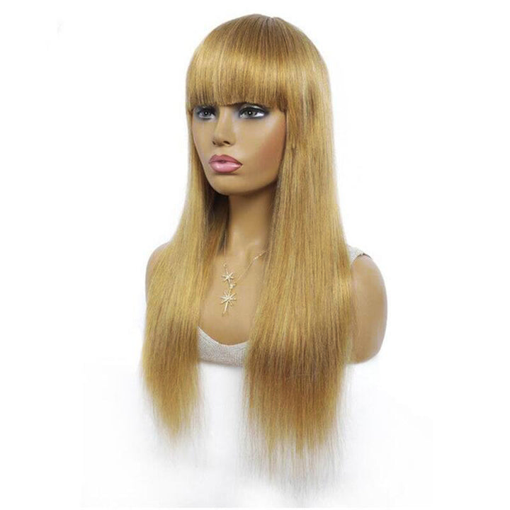 #27  Honey Blonde Machine Made Wig With Bang Straight No Lace Human Hair Wig