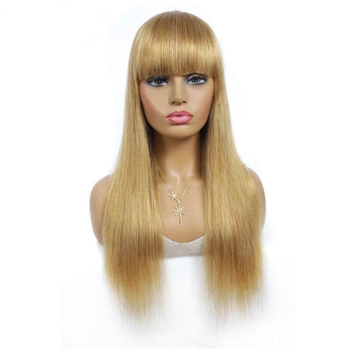 TUME #27  Honey Blonde Machine Made Wig With Bang Straight No Lace Human Hair Wig