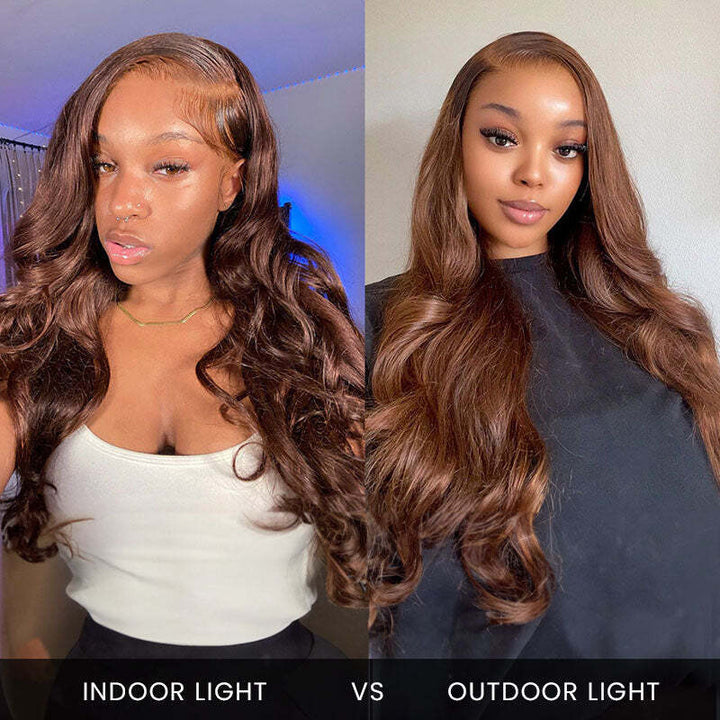 Wear & Go | #4 Chocolate Brown Pre-Bleached Body Wave Glueless Wig Invisible Lace Wig Dome Cap Wigs