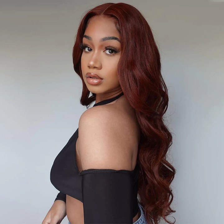 Wear & Go | #33 Reddish Brown Pre-Bleached Body Wave Glueless Wig Invisible Lace Wig Dome Cap Wigs