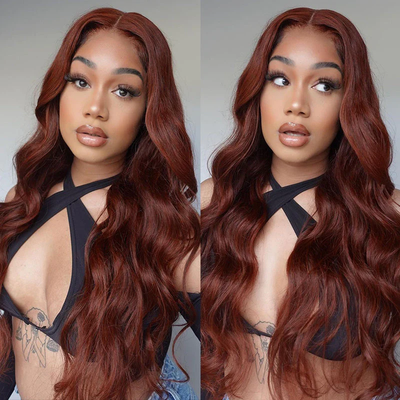 Wear & Go | #33 Reddish Brown Pre-Bleached Body Wave Glueless Wig Invisible Lace Wig Dome Cap Wigs