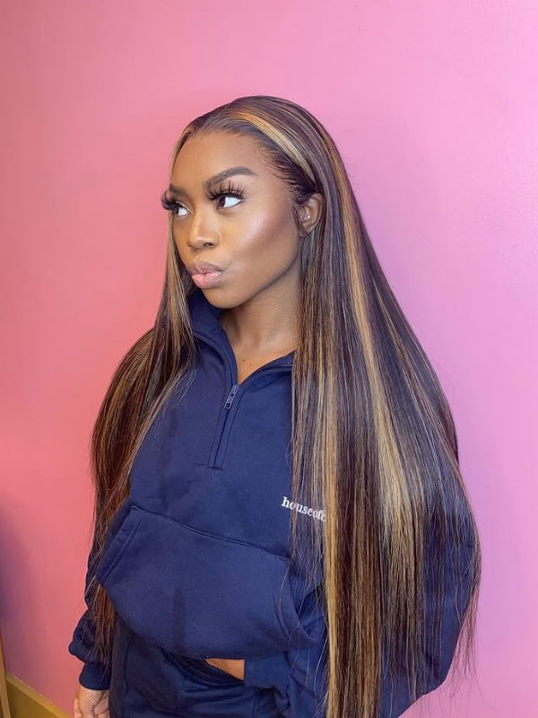 #4/27 Highlight Straight HD Transparent Lace Front Wig 100% Virgin Human Hair