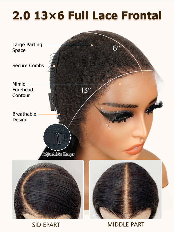 #2 Dark Brown Body Wave 13x6 FULL Lace Frontal Wig 16"-34" Human Hair Wigs