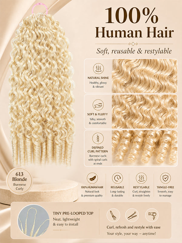BIG DROP | 613 Blonde Burmese Curly Feather Crochet Human Hair Extensions Protective Style