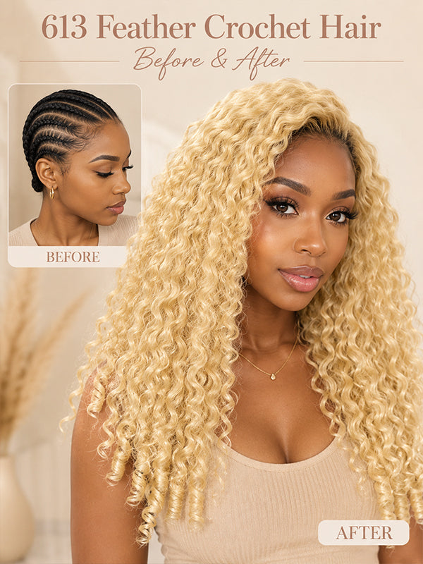 BIG DROP | 613 Blonde Burmese Curly Feather Crochet Human Hair Extensions Protective Style