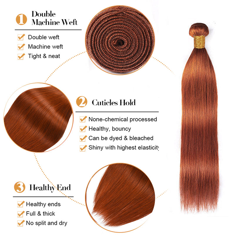 Orange Ginger Straight Bundles Deal 100% Virgin Human Hair Extension