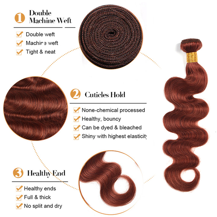 Reddish Brown Body Wave Bundles 100% Virgin Human Hair Extension