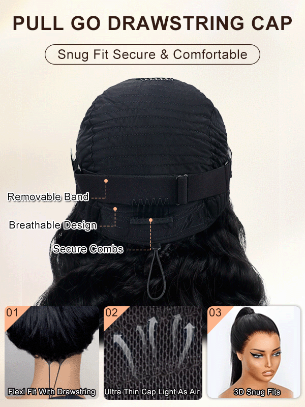 Flexi-Fit Yaki Straight / Kinky Straight / Yaki Body 3 in 1 Half Wig Glueless Insta Drawstring Wig