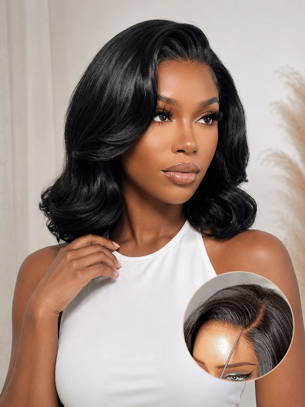 Yaki Loose Body Natural Layered Bangs Bob Wig Glueless Human Hair Wig
