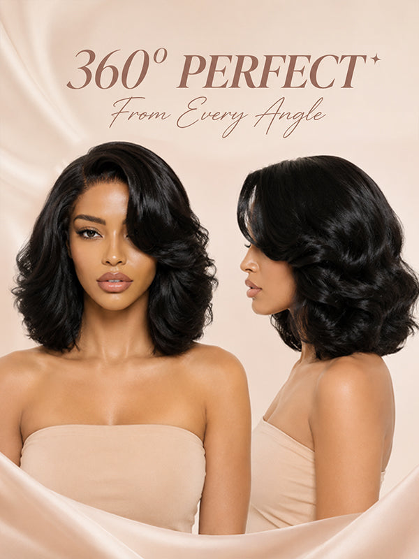 Yaki Loose Body Natural Layered Bangs Bob Wig Glueless Human Hair Wig