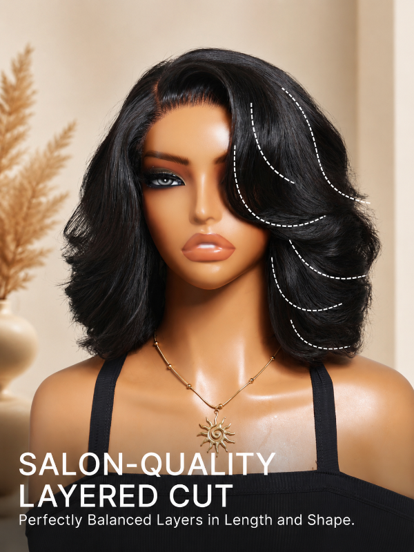 Yaki Loose Body Natural Layered Bangs Bob Wig Glueless Human Hair Wig