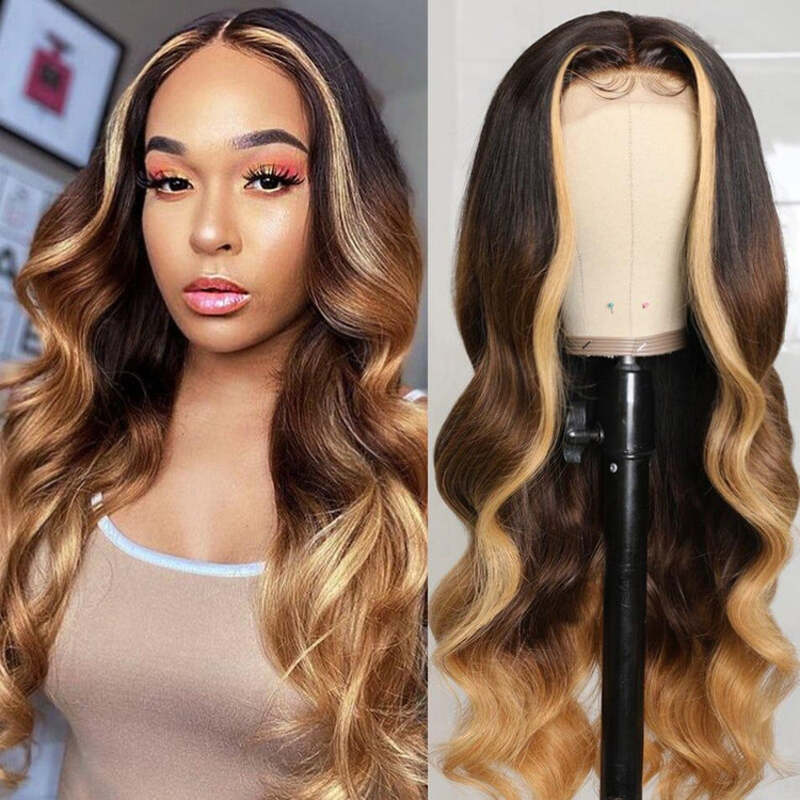 250% High Density #T1B/4/27 Body Wave 13x6 Full Lace Frontal Human Hair Wigs