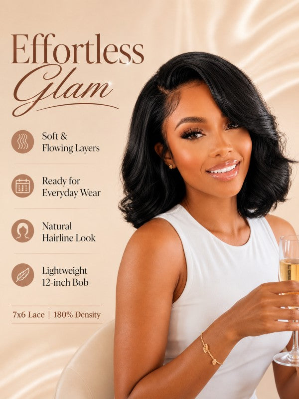 Yaki Loose Body Natural Layered Bangs Bob Wig Glueless Human Hair Wig