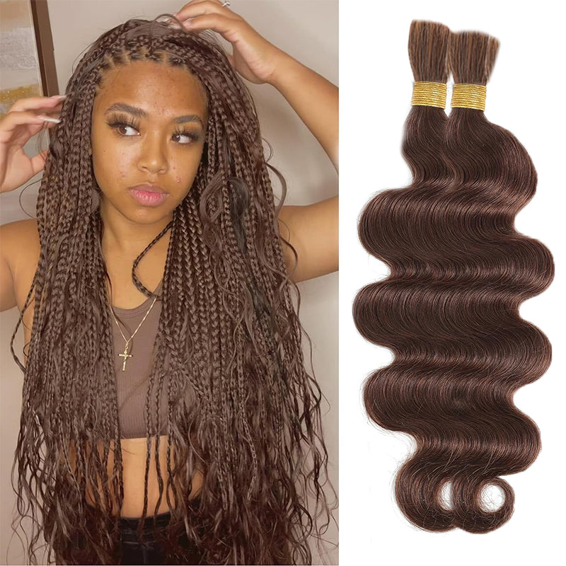 #4 Chocolate Brown Body Wave Bulk Human Hair For Braiding