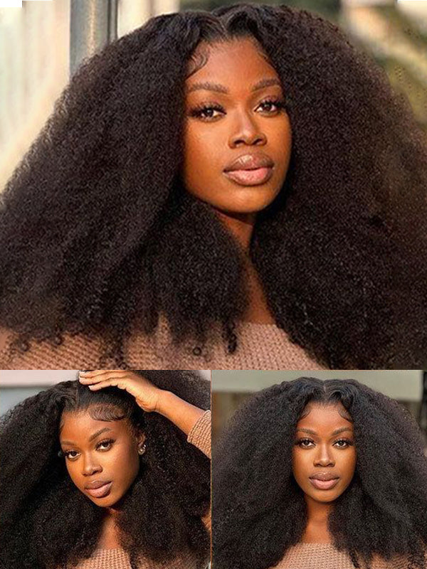 Glueless Mongolian Kinky Curly 4B/4C Wigs Wear & GO Afro Kinky Curly Lace Closure Wigs