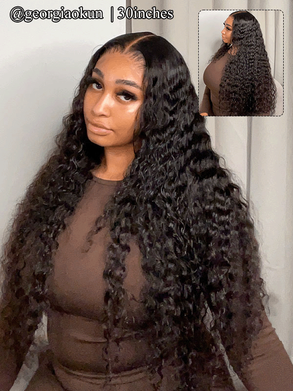 Sale @bigekane @georgiaokun Recommend 16-34 Inches Deep Wave 13x6 Full Lace Frontal Human Hair Wigs