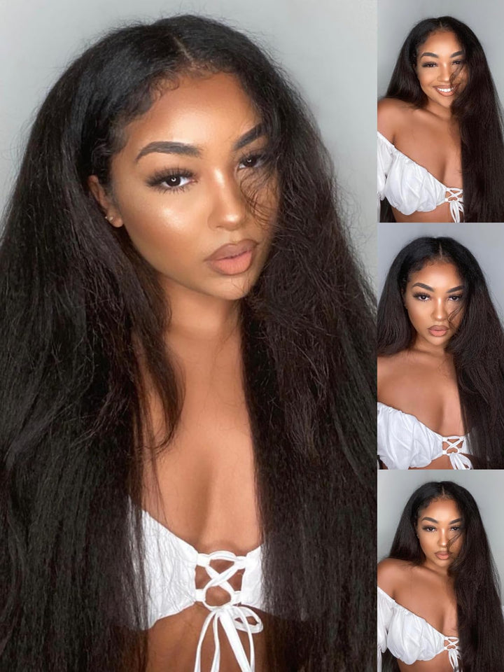 4C Curly Edges Hairline Kinky Straight 7x6/13x6 Glueless Lace Frontal Wigs With Baby Hair