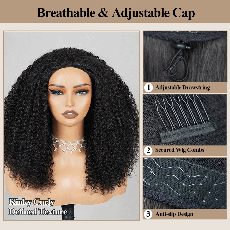 Afro Insta Wig Kinky Curly / Kinky Straight 3 IN 1 Half Wig Glueless Flexi-Fit Drawstring Wig