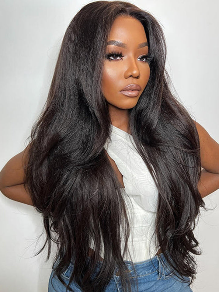 Raw Hair Clip Ins | Kinky Straight Seamless PU Weft Raw Hair Extensions 8pcs With 18 Clips