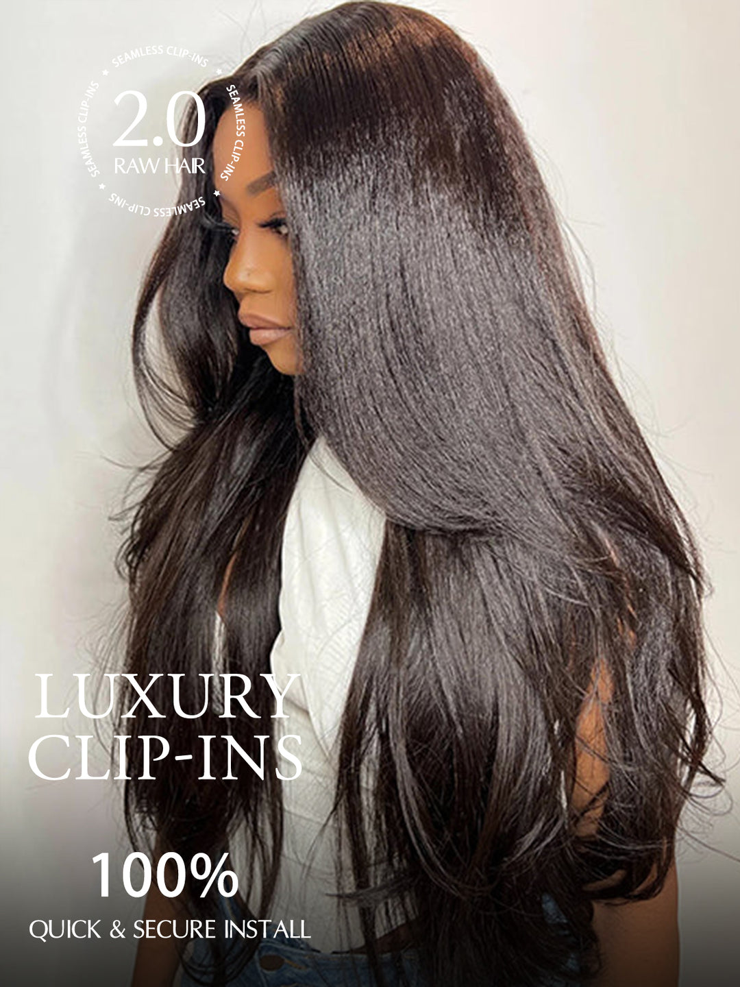 Raw Hair Clip Ins | Kinky Straight Seamless PU Weft Raw Hair Extensions 8pcs With 18 Clips