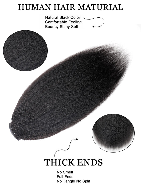 Raw Hair Clip Ins | Kinky Straight Seamless PU Weft Raw Hair Extensions 8pcs With 18 Clips