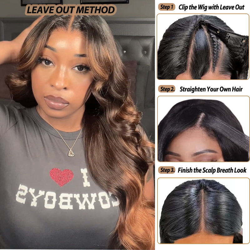 No Leave Out Glueless Chestnut Brown Balayage Body Wave V Part Wig Beginner Friendly Upgrade U Part Wig