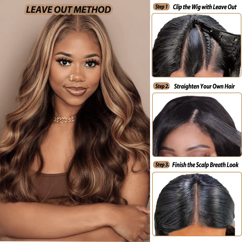 Glueless 4/27 Highlight V Part Wig Beginner Friendly Upgrade U Part Wig