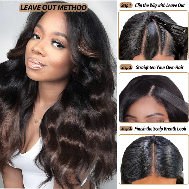 Glueless Chestnut Brown Balayage Ombre V Part Wig Beginner Friendly Upgrade U Part Wig