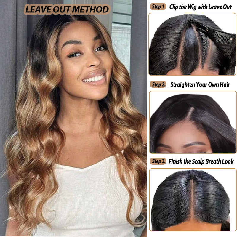 Glueless #T1B/27 Ombre V Part Wig No Leave Out Beginner Friendly Upgrade U Part Wig