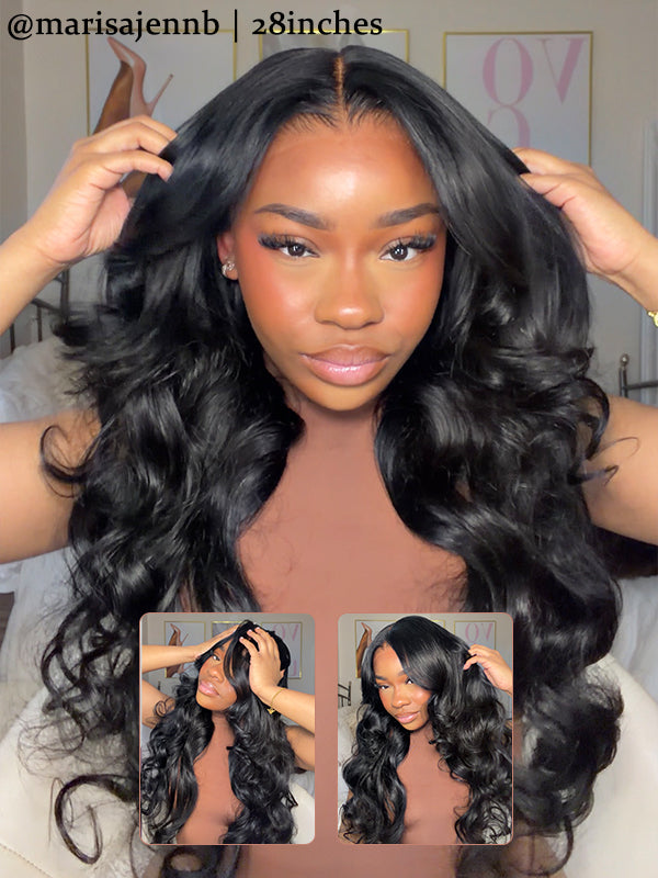 1 Jet Black Layered Cut Body Wave Wear & Go Glueless 7x6 / 13x6