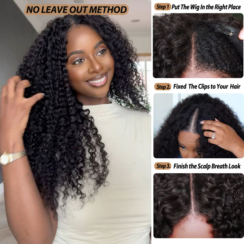 3C/4A Curly Wave Upgraded V Part Wig No Leave Out U Part Lace Wig 100% Virgin Human Hair