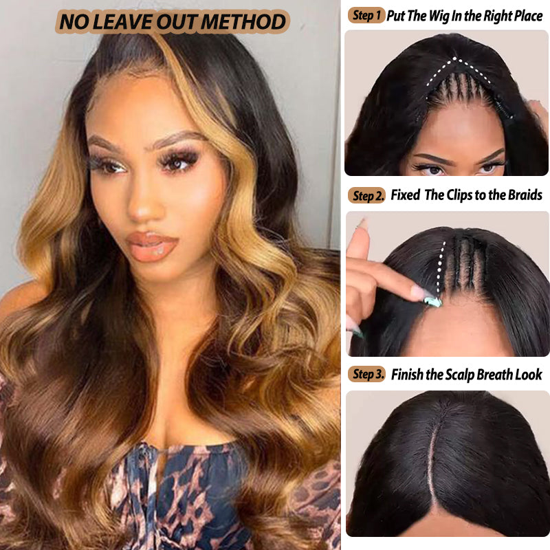 No Leave Out Glueless T1B/4/27 Ombre Body Wave V Part Wig Beginner Friendly Upgrade U Part Wig