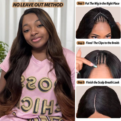 No Leave Out Glueless Chestnut Brown Balayage Body Wave V Part Wig Beginner Friendly Upgrade U Part Wig