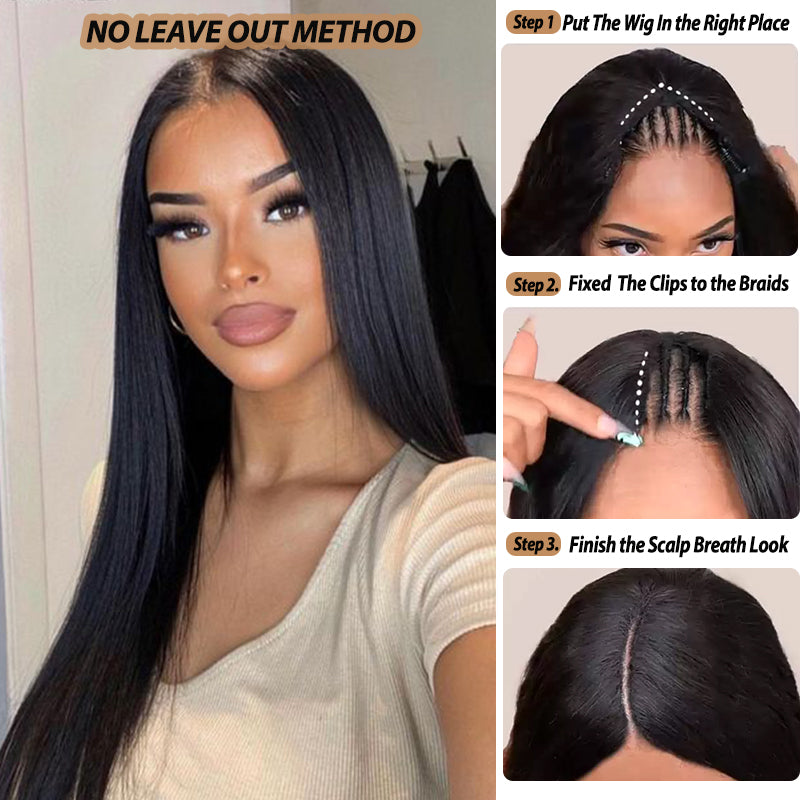 Straight V Part Wig No Leave Out Upgraded V Part Wig 100% Human Hair