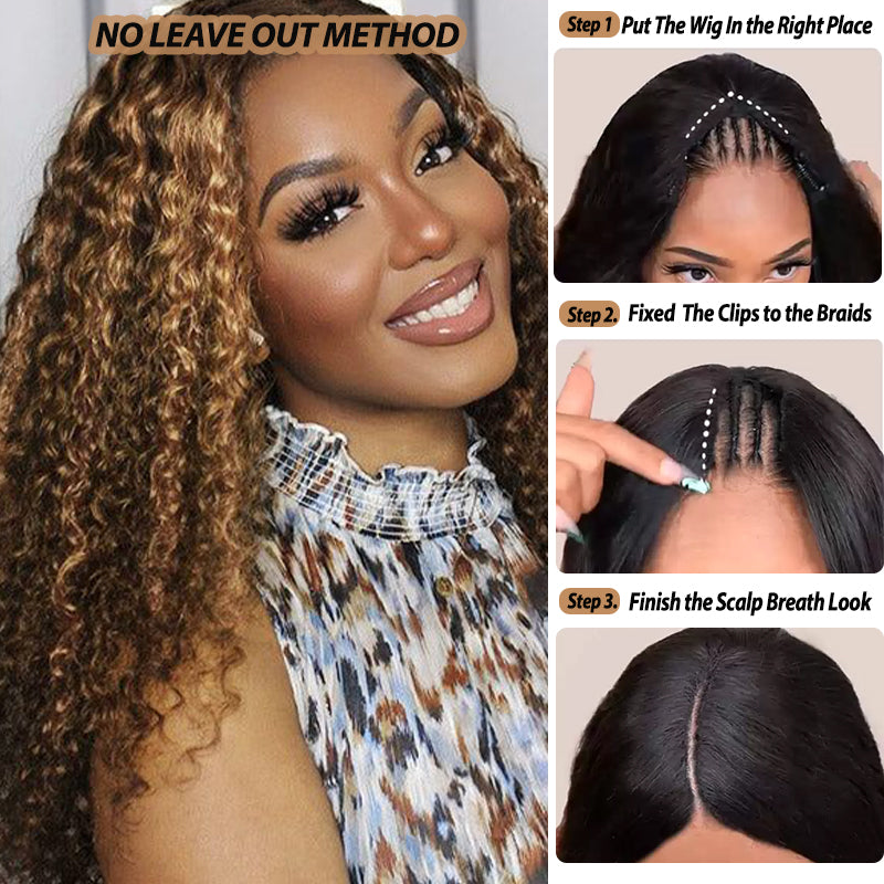 Glueless 4/27 Highlight V Part Wig Beginner Friendly Upgrade U Part Wig