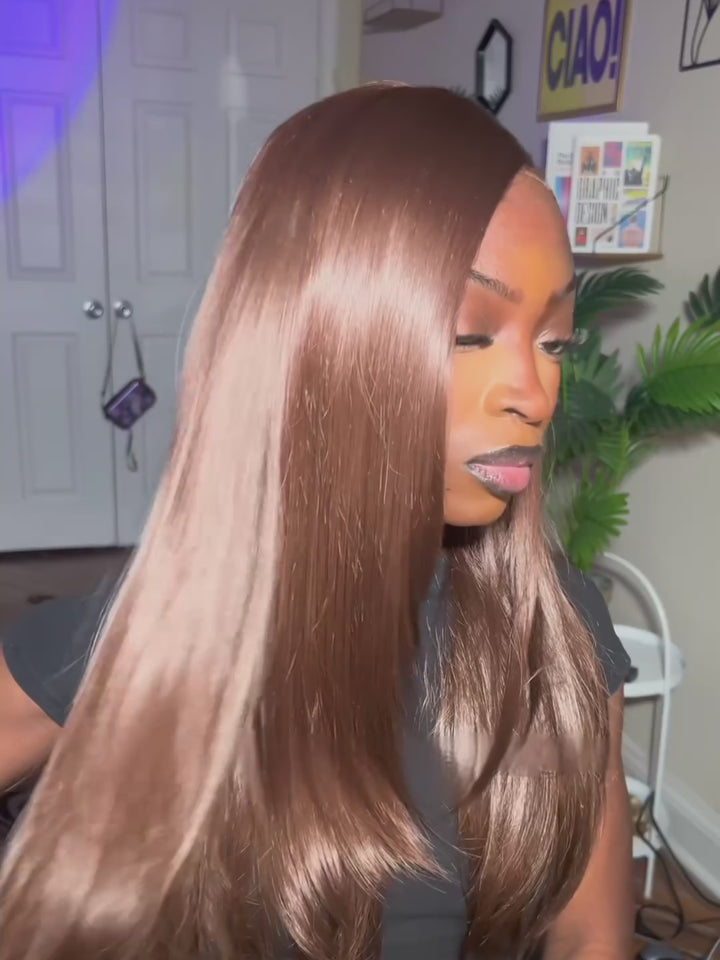 #4 Chocolate Brown Layered Cut 13x6 Straight 200% Density Human Hair Wigs
