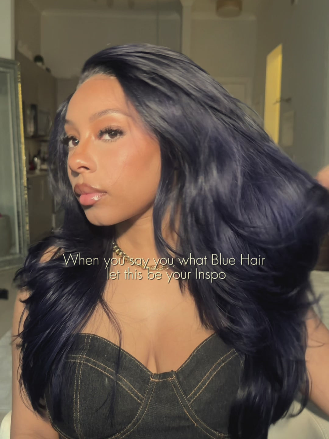Dark Midnight Blue Butterfly Layered Cut Loose Body/Yaki Body 13x6 FULL Frontal Lace Colored Human Hair Wigs