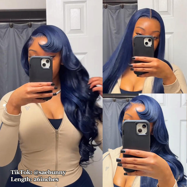 Sale | Glueless Midnight Blue 7x6/13x6 FULL Lace Frontal Wig 16"-34" Colored Human Hair Wigs