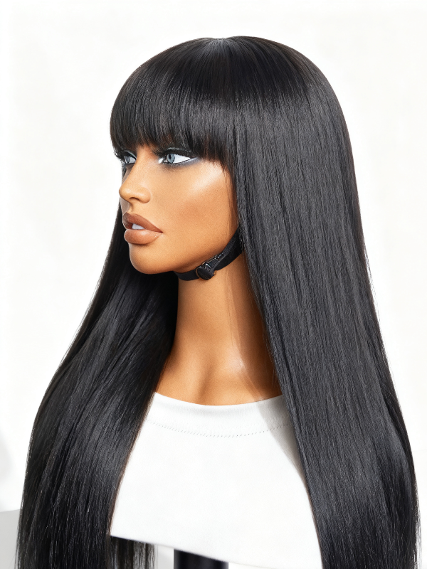 Sale True Scalp | 2x4 Realistic Yaki Straight Wig With Bangs Minimalist Undetectable Lace Wig