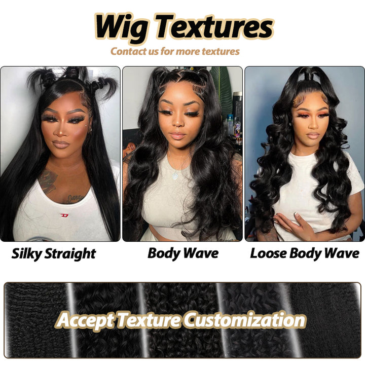 #1 Jet Black Full Lace Wig 180% Density Transparent Lace 100% Virgin Human Hair Wig