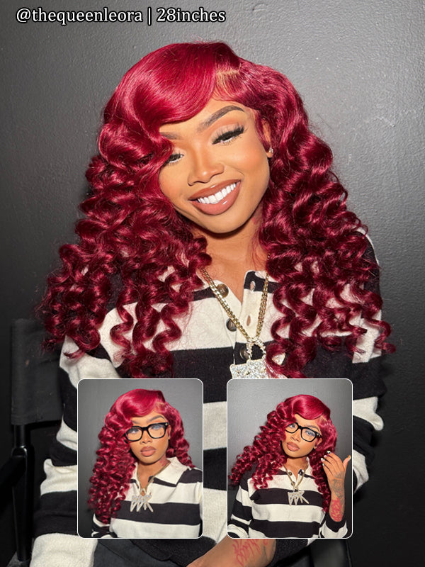 Flash Sale | @bigekane and @thequeenleora Recommend 99J Burgundy 13x6 Deep Wave Wig 16-34 Inches Transparent Lace Front Human Hair Wigs