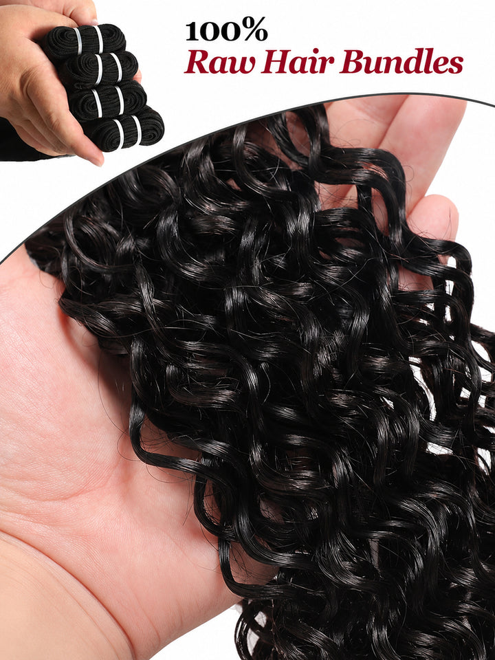 Raw Hair | Water Wave Bundles Deal 100% Raw Virgin Human Hair With HD Closure &amp; Frontal