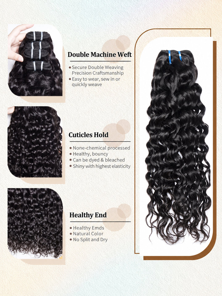Raw Hair | Water Wave Bundles Deal 100% Raw Virgin Human Hair With HD Closure &amp; Frontal