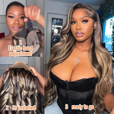 Wear & Go | FB27 Balayage Pre-Bleached Body Wave Glueless Wig Invisible Lace Wig Dome Cap Wigs