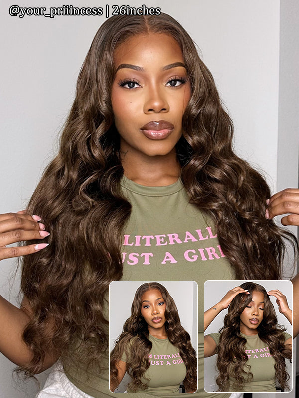Flash Sale | @thequeenleora Recommend #4 Chocolate Brown Body Wave 7x6/13x6 FULL Frontal Lace Loose Deep Wave Human Hair Wig