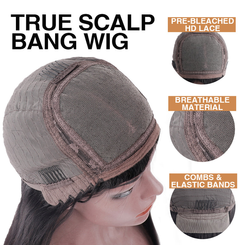 True Scalp | Realistic Straight Bob Wig With Bangs Yaki Straight Minimalist Undetectable Lace Wig